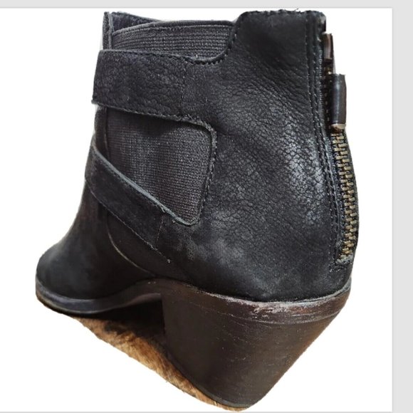 Eileen Fisher List Black Leather Peep Toe Ankle Booties - Picture 15 of 16